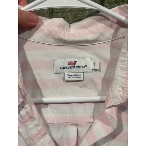 Vineyard Vines Pink White Stripe Button Up Shirt Women's Size 2 Long Sleeve - Picture 6 of 9